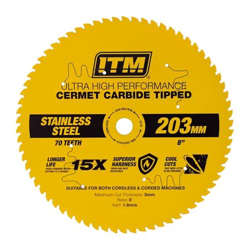 ITM 203mm SS Metal Cutting Blade Cermet Carbide Tipped 70T
