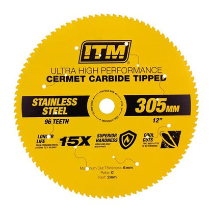 ITM 305mm SS Metal Cutting Blade Cermet Carbide Tipped 96T