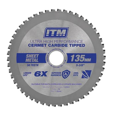 ITM 135mm Sheet Metal Cutting Blade Cermet CarbideTipped 50T