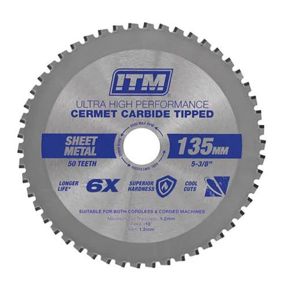 ITM 135mm Sheet Metal Cutting Blade Cermet CarbideTipped 50T