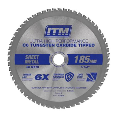 ITM 185mm Sheet Metal Cutting Blade Cermet CarbideTipped 60T