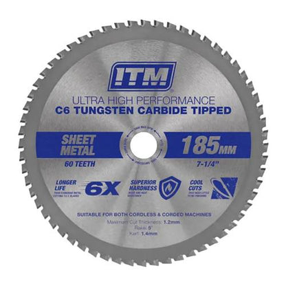 ITM 185mm Sheet Metal Cutting Blade Cermet CarbideTipped 60T
