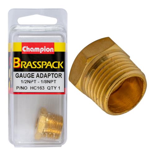 Champion Brass Gauge Adaptor 1/2 NPT Male to 1/8 NPT Female