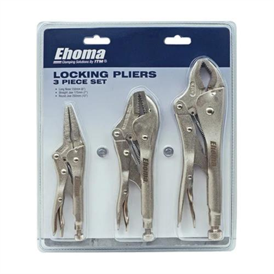 Ehoma 3pc Locking Plier Set, Round, Straight & Long Nose