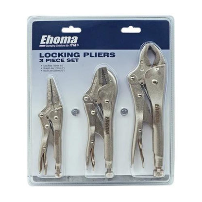 Ehoma 3pc Locking Plier Set, Round, Straight & Long Nose