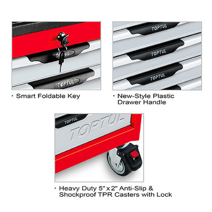 Toptul Tool Trolley 7 Draw Green 5xMedium 2xLarge Draws 687x459x857mm Toptul TCAC0701